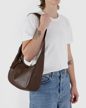 Medium Recycled Leather Crescent Bag - Brown - Soft Balance
