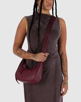 Small Recycled Leather Crescent Bag - Mahogany