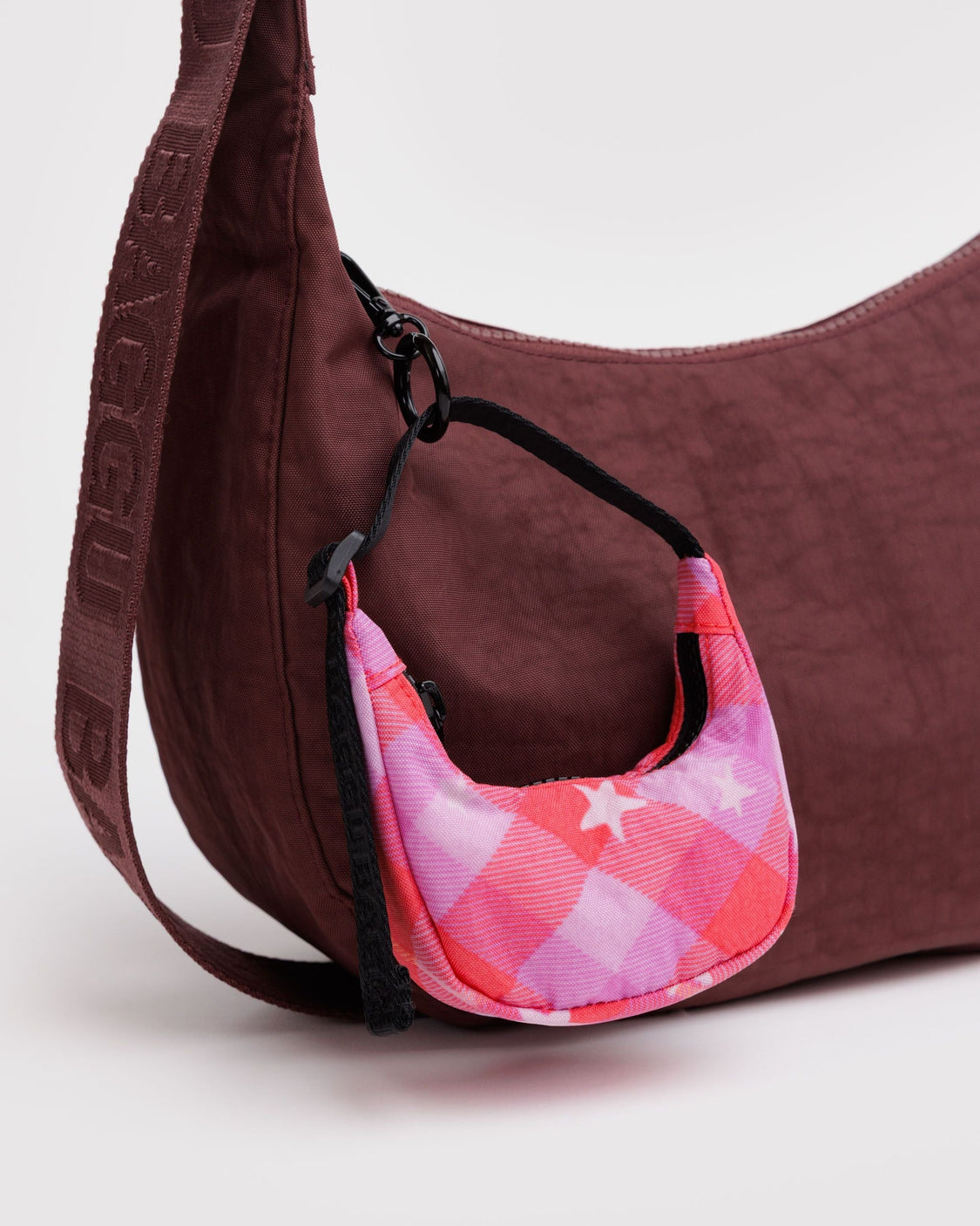 Crescent Bag Charm - Pink Star Plaid - Daily Comfort