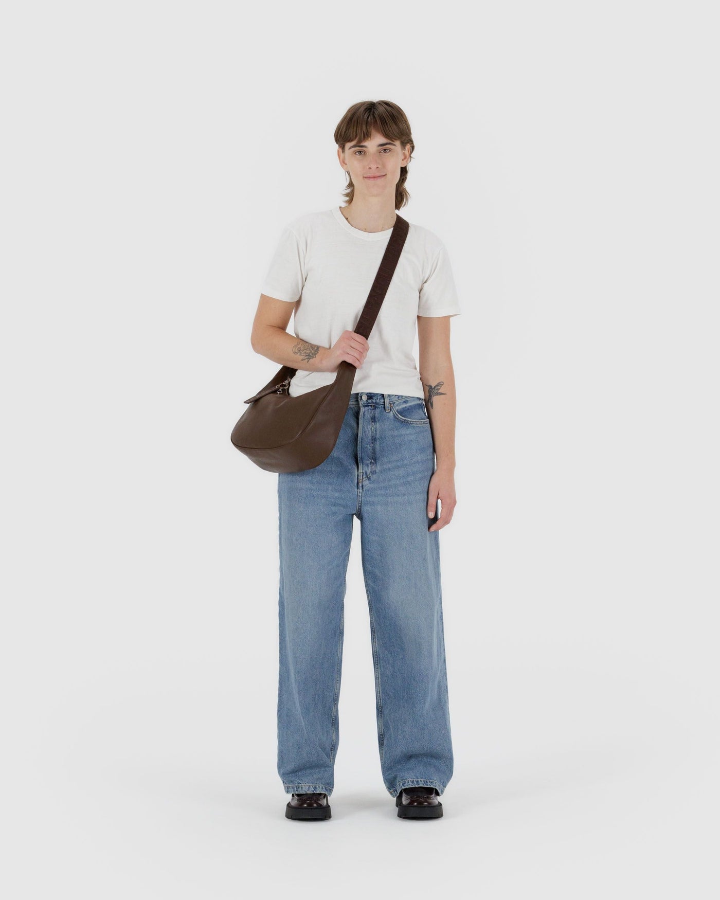 Medium Recycled Leather Crescent Bag - Brown - Soft Balance
