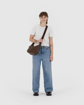 Medium Recycled Leather Crescent Bag - Brown - Soft Balance