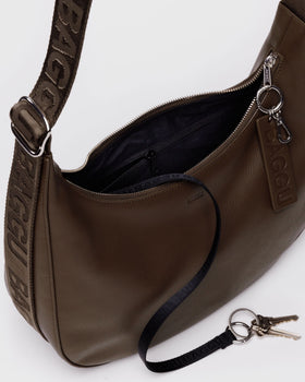 Medium Recycled Leather Crescent Bag - Brown - Soft Balance